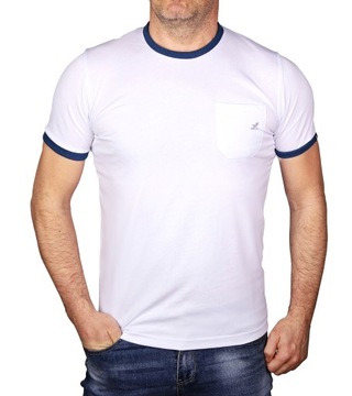 Koszulka męska biała bawełniana z kieszonką Tshirt elegancki Polski XXL