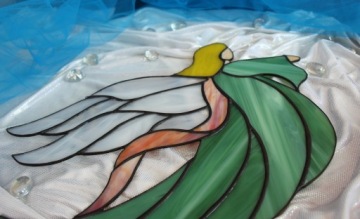 Витраж Ангел Тиффани Кал зеленый, подвесной