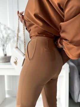 Spodnie damskie XL 42 garniturowe camel eleganckie wysoki stan