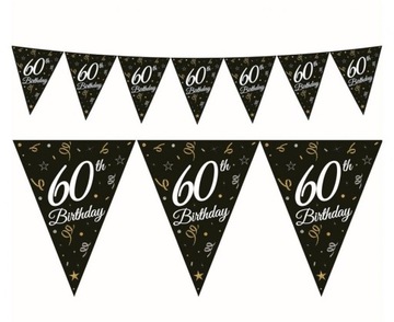 Flagi CZARNE Girlanda na 60 urodziny 60th Birthday 28x270cm