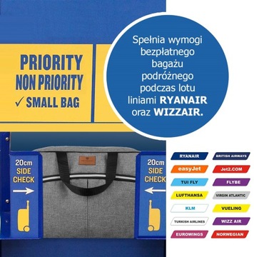 Torba podróżna bagaż podręczny kabinówka damska do samolotu 40x25x20