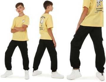 Spodnie bojówki, JOGGERY, produkt PL - 128 CZARNY