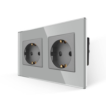 Gniazdo Elektryczne Podwójne Ścienne Szklane Szare JIMEIDA 157 x 86 mm