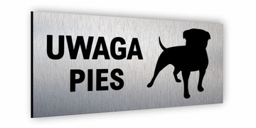 Tabliczka Uwaga Pies inox 10x20cm szczotkowane alu