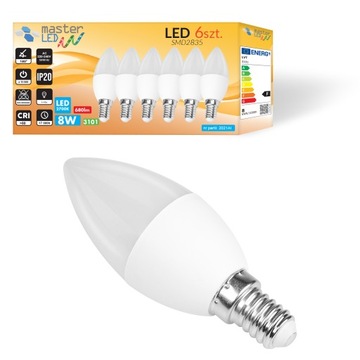 Zestaw 6x Żarówka LED 8W 230V C37 SMD2835 wielopak