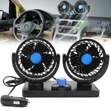 WIATRAK SAMOCHODOWY WENTYLATOR 360° PODWÓJNY REGULACJA CICHY KOKPIT 12V