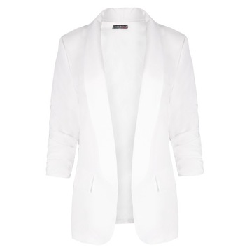 MARYNARKA DAMSKA DRAPOWANE RĘKAWY ŻAKIET CASUAL ELEGANCKA BIAŁA 48/50