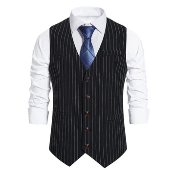 Men's Striped Suit Vest V Neck Slim Fit Sleeveless