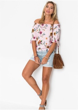 DA58 БЛУЗКА ЖЕНСКАЯ BONPRIX CARMEN FLOWERS 32/34 РОЗОВАЯ