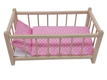 DREWNIANE ŁÓŻECZKO DLA LALEK LALKI + POŚCIEL 3 EL