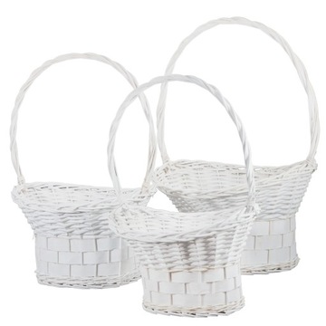 Komplet białych wiklinowych koszy kwiatowych 70 cm