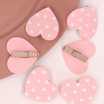 Зажимы-сердечки, дерево, розовые, 6 шт, MYH19350