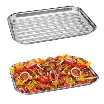 Tacka do grillowania 34x24x2cm metalowa ze stali nierdzewnej taca grillowa