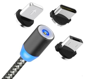 MOCNY KABEL MAGNETYCZNY MICRO TYPC IPHONE USBC LED