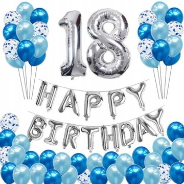 ZESTAW DEKORACJI BALONY 18 URODZINY NIEBIESKIE