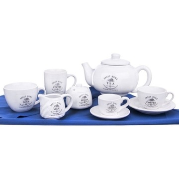 Dzbanek ceramiczny do kawy herbaty z pokrywką uchwytem biały retro SWEET HO