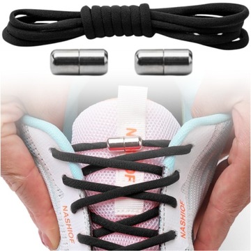 Sznurówki bez wiązania dla dzieci dorosłych czarne płaskie elastyczne guma