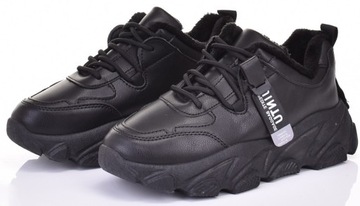 OCIEPLONE BUTY SPORTOWE DAMSKIE SNEAKERSY NA ZIMĘ SKÓRZANE Z FUTERKIEM