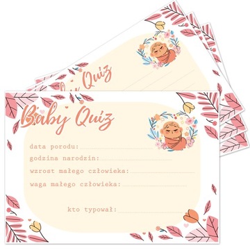 BABY SHOWER BABY QUIZ ZABAWA GRA 8 SZT Y3