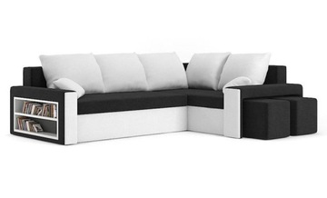STYLOWY NAROŻNIK Z PÓŁKĄ I PUFAMI 250x185x75cm