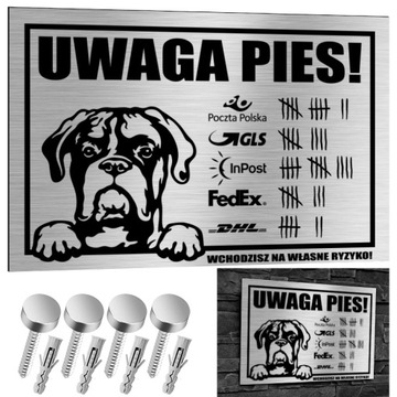 NIERDZEWNA Tabliczka UWAGA PIES! BOXER 30x20 Aluminium