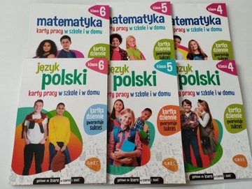 6x KARTY PRACY Matematyka Język Polski kl 4-6. Nauka w domu i szkole Greg N