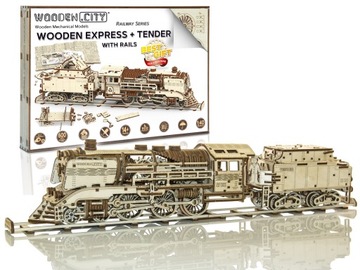 Puzzle 3D Drewniane Lokomotywa +Tender -WoodenCity