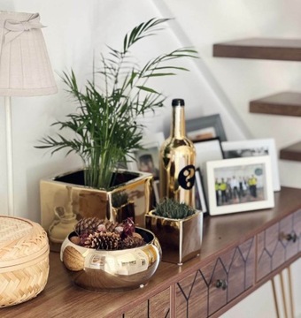 КЕРАМИЧЕСКАЯ ЧАШКА, ЦВЕТОЧНЫЙ ВАЗ, КРЫШКА, 19см, ЗОЛОТО