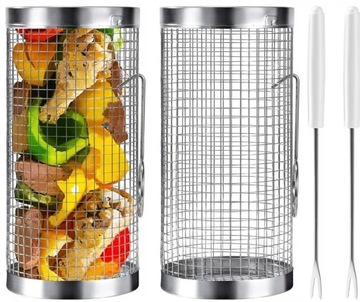 2x KOSZ DO GRILLOWANIA WARZYW FRYTEK RUSZT SIATKA OBROTOWA NA GRILLA 30x9cm