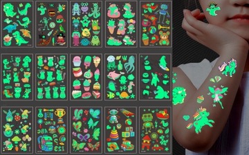 Tatuaże dla dzieci ŚWIECĄCE W CIEMNOŚCI 15 ARKUSZY DZIECIĘCE 170 szt