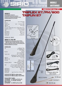 SIRIO TRIFLEX CB 27 МГц/FM/GSM 900 ОРИГИНАЛ 3-диапазонная незаметная антенна