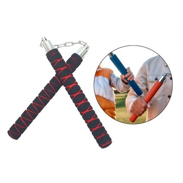 Nunchakus z miękką bronią do sztuk walki Wingchun ze stalowym łańcuchem, czarny czerwony