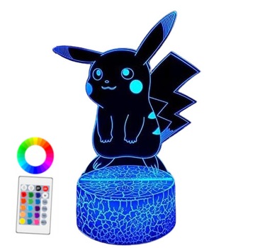 LAMPKA NOCNA LED 3D Pikachu Pokemon 16 kolorów + Pilot