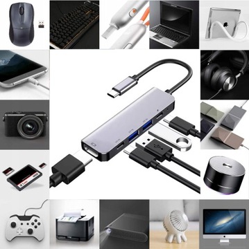 АДАПТЕР USB C HUB MACBOOK AIR PRO M1 M2 M3 ДОК-СТАНЦИЯ HDMI USB 5 в 1 PD