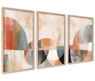 DUŻE Obrazy Plakaty z ramkami 40x50cm Abstrakcja Kształty brąz beż
