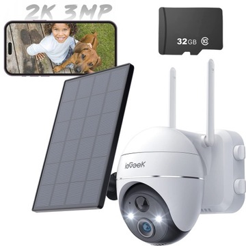 KAMERA Bezpieczeństwa SOLARNA ZEWNĘTRZNA 2K WIFI PTZ Wodoodporność IP65+32G