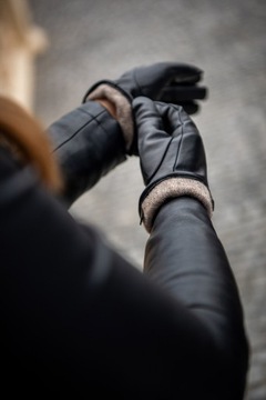 BETLEWSKI Damskie skórzane rękawiczki czarne eleganckie modne skóra L