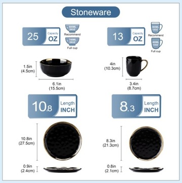 Элегантный сервиз LOVECASA на 8 человек / 32 шт. керамическая посуда из черного золота