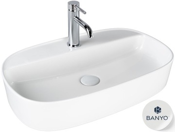 DUŻA UMYWALKA NABLATOWA 61CM STAWIANA NA BLAT OWALNA DŁUGA CERAMICZNA BIAŁA