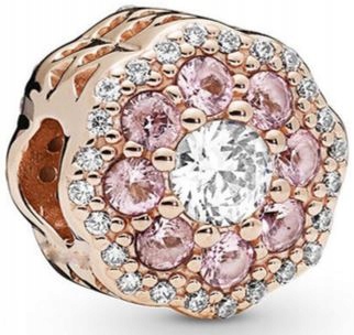 Charms kwiat cyrkonie róż Rose Gold srebro 925