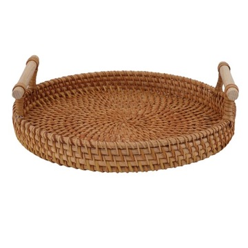 Rattanowa taca na owoce z uchwytami z litego