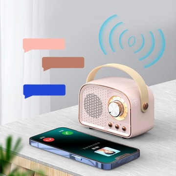 BEZPRZEWODOWY GŁOŚNIK BLUETOOTH PRZENOŚNY RADIO FM USB MP3 RÓŻOWY RETRO