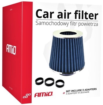 СПОРТИВНЫЙ ВОЗДУШНЫЙ ФИЛЬТР, ХРОМИРОВАННЫЙ КОНУС + 3 АДАПТЕРА