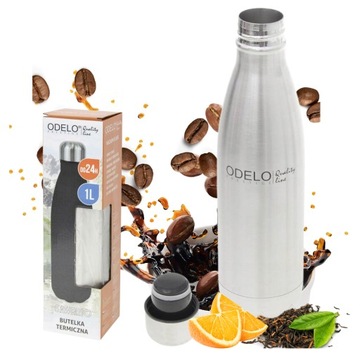 KUBEK BUTELKA SREBNA STAL TERMICZNA 1000ml KAWA WODA HERBATA