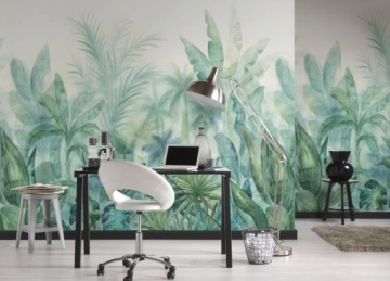 Ботанические ОБОИ - акварель ПАЛЬМОВЫЕ ЛИСТЬЯ ДЖУНГЛИ - КАК СОЗДАНИЕ