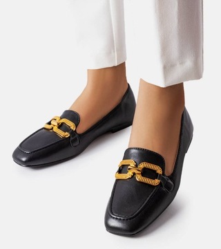 Czarne mokasyny z klamerką klasyczne K205 38