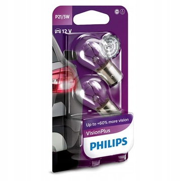 2x Żarówki PHILIPS P21/5W BAY15D 12V VISION +60% + GRATIS RĘKAWICZKI