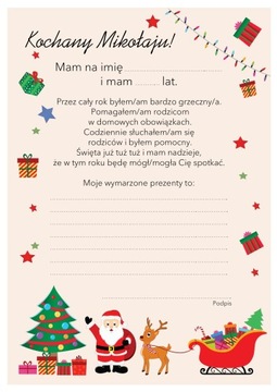 List do Świętego Mikołaja druk koperta do wypisania