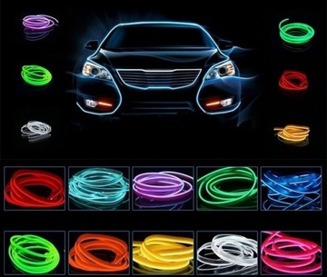 2M ŚWIATŁOWÓD EL WIRE LED TAŚMA PASEK OŚWIETLENIE KOKPIT AMBIENT KOLORY 12V