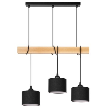 Lampa wisząca BELKA DREWNIANA buk 3x mini ABAŻUR czarny